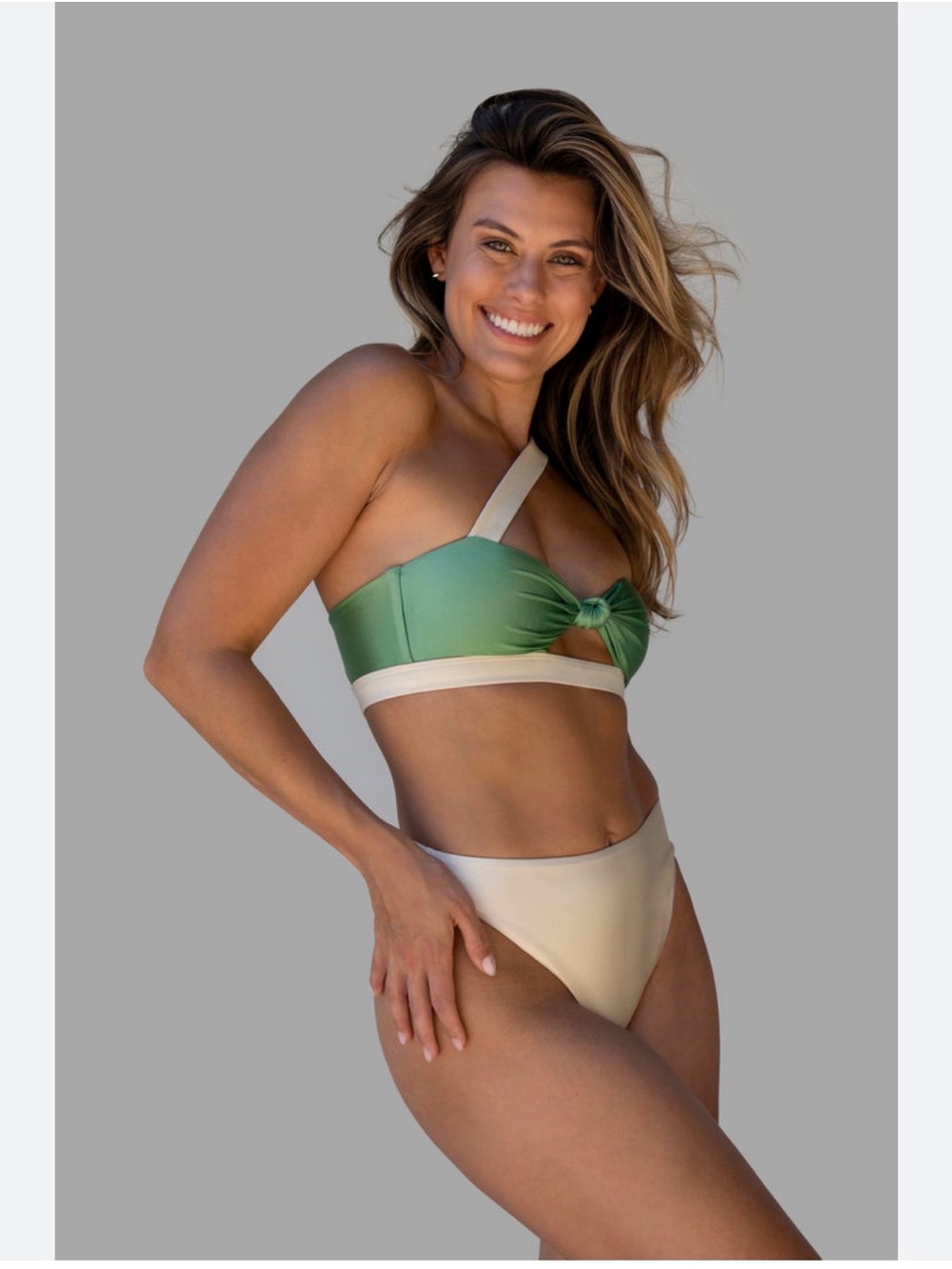NWT Wet Swim Green and Cream One-Shoulder Bikini Set